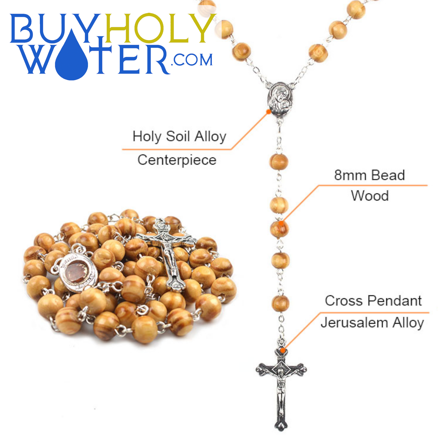 Silver and Golden Cross Beads 'Catholic Rosary' With Jerusalem Soil