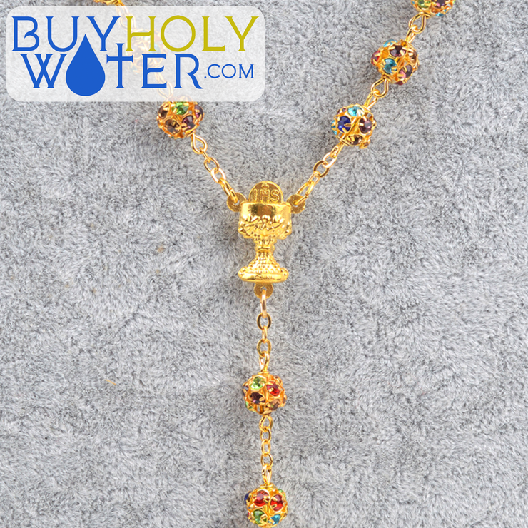 Blessed 24K Gold Crystal Rosary Beads Prayer Religious Necklace